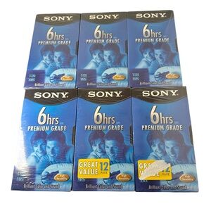 SONY Premium Grade Blank VHS Tapes 6 Hours T-120VR 6 Pack Brand New & Sealed